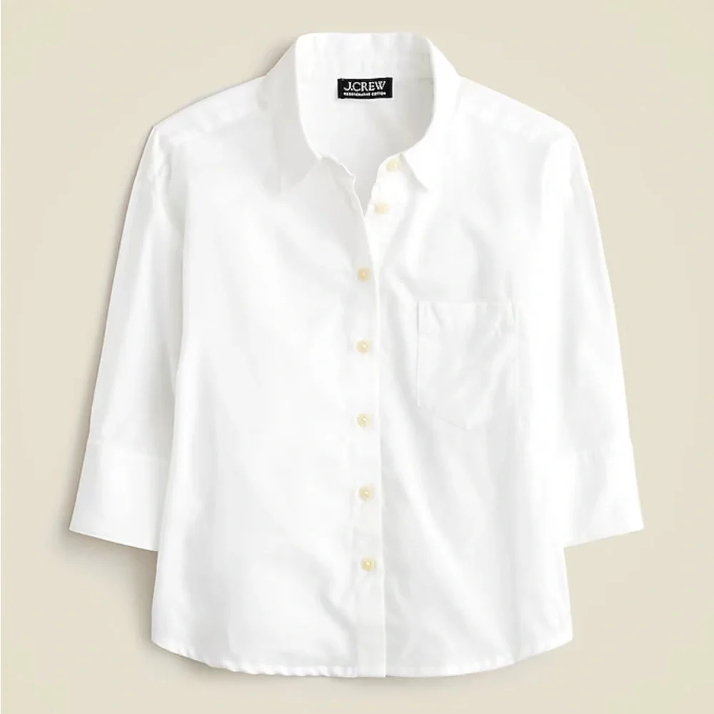 J.Crew White Button Up Shirt 3/4 Sleeve Classic Cotton Blouse - Picture 1 of 4
